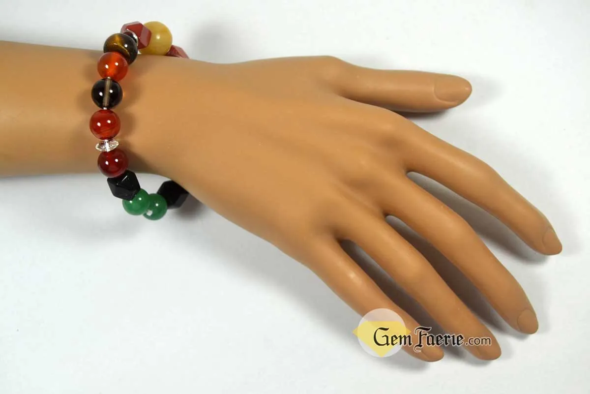 ENERGY BRACELET - Carnelian, Tiger Eye, Red Agate, Red Jasper, Clear Quartz, Yellow Jade, Green Aventurine, Smoky Quartz & Obsidian