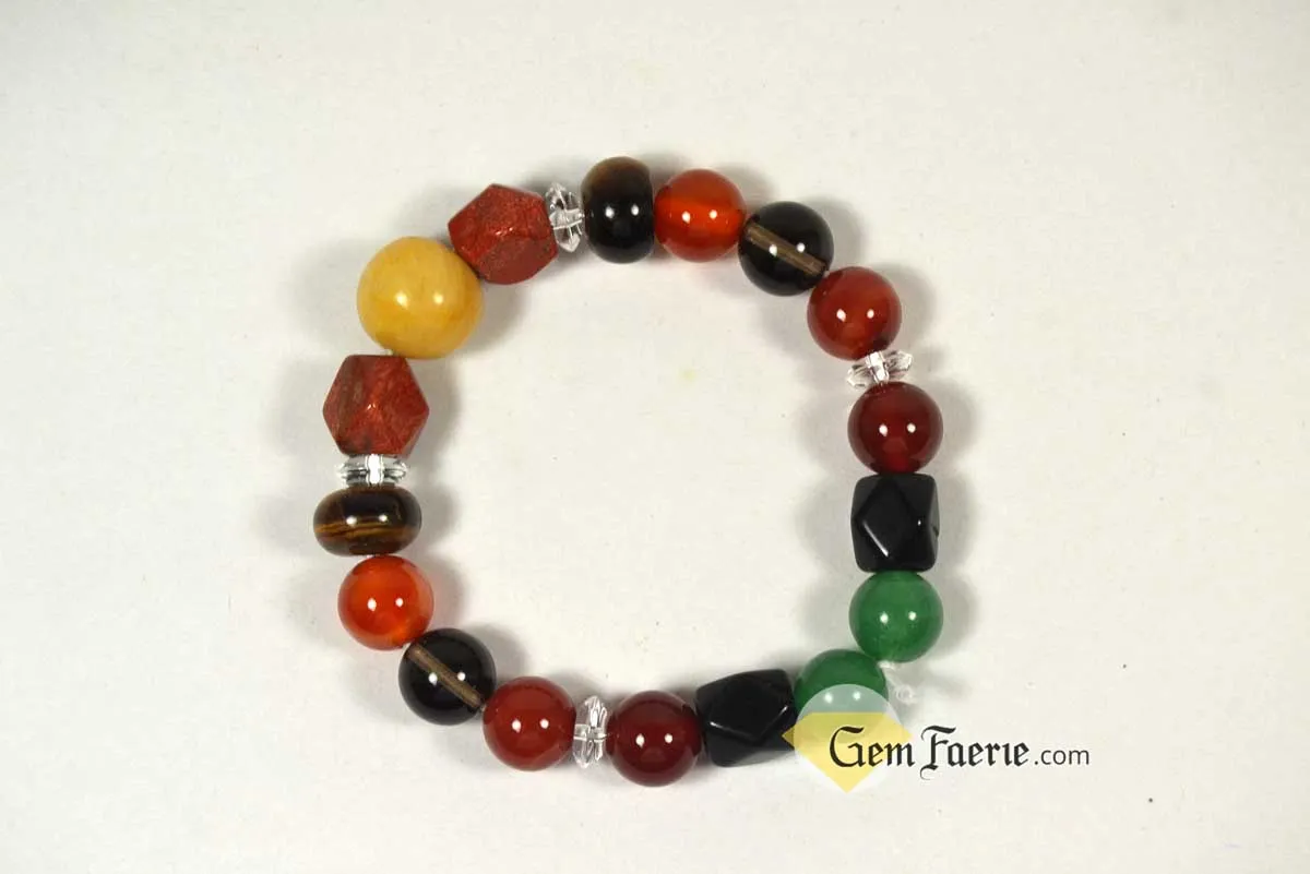 ENERGY BRACELET - Carnelian, Tiger Eye, Red Agate, Red Jasper, Clear Quartz, Yellow Jade, Green Aventurine, Smoky Quartz & Obsidian