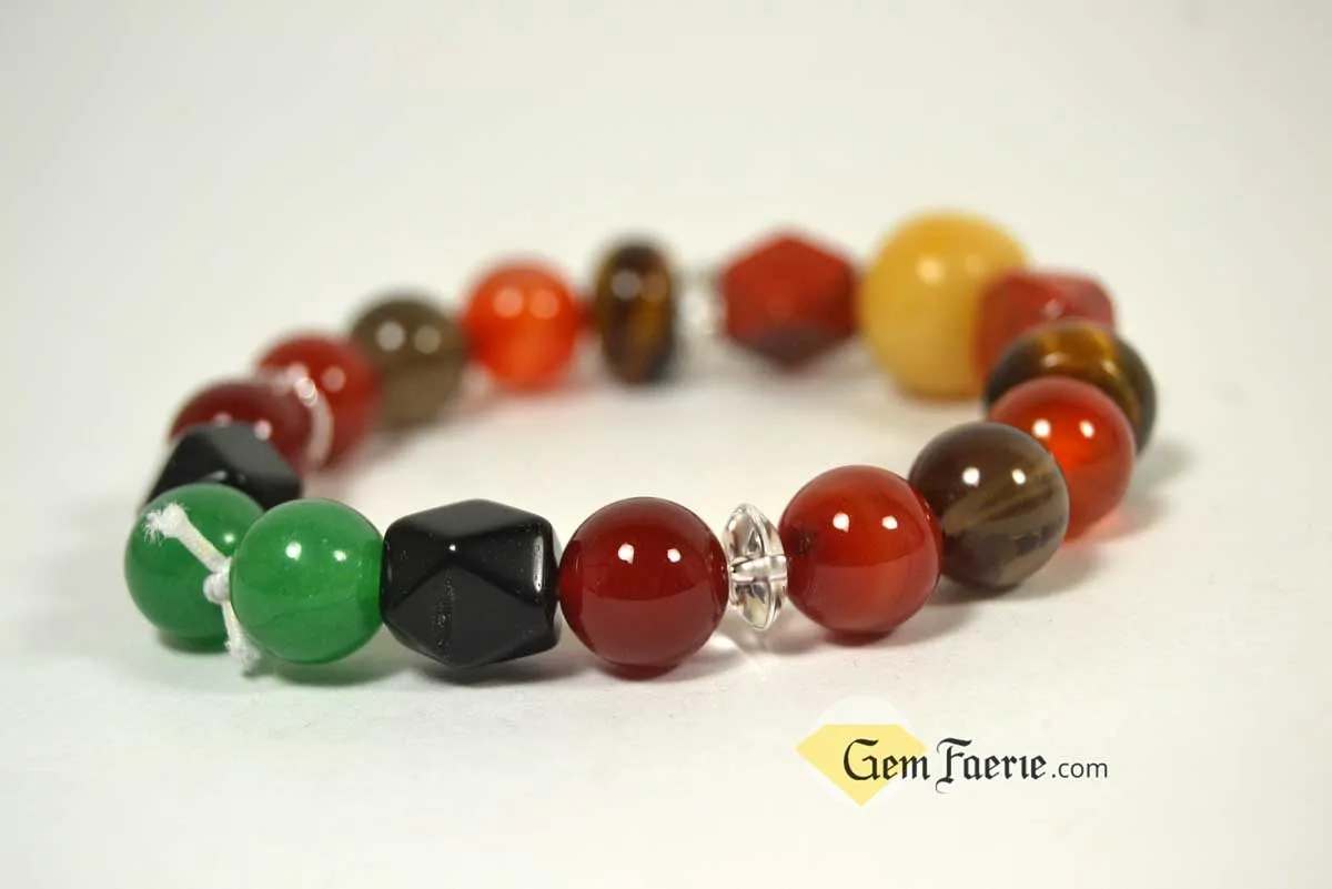 ENERGY BRACELET - Carnelian, Tiger Eye, Red Agate, Red Jasper, Clear Quartz, Yellow Jade, Green Aventurine, Smoky Quartz & Obsidian