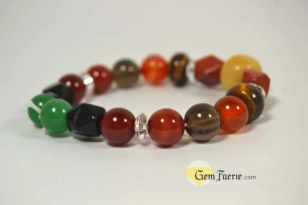 ENERGY BRACELET - Carnelian, Tiger Eye, Red Agate, Red Jasper, Clear Quartz, Yellow Jade, Green Aventurine, Smoky Quartz & Obsidian
