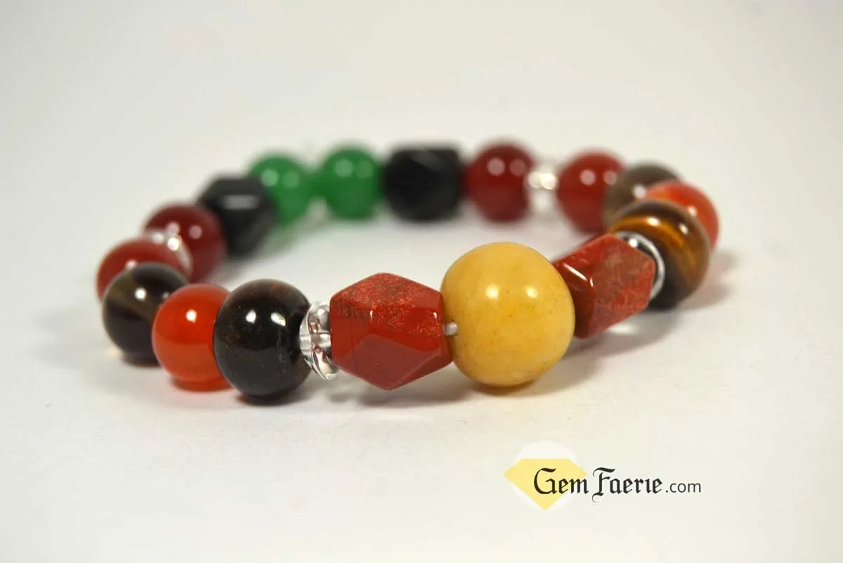 ENERGY BRACELET - Carnelian, Tiger Eye, Red Agate, Red Jasper, Clear Quartz, Yellow Jade, Green Aventurine, Smoky Quartz & Obsidian