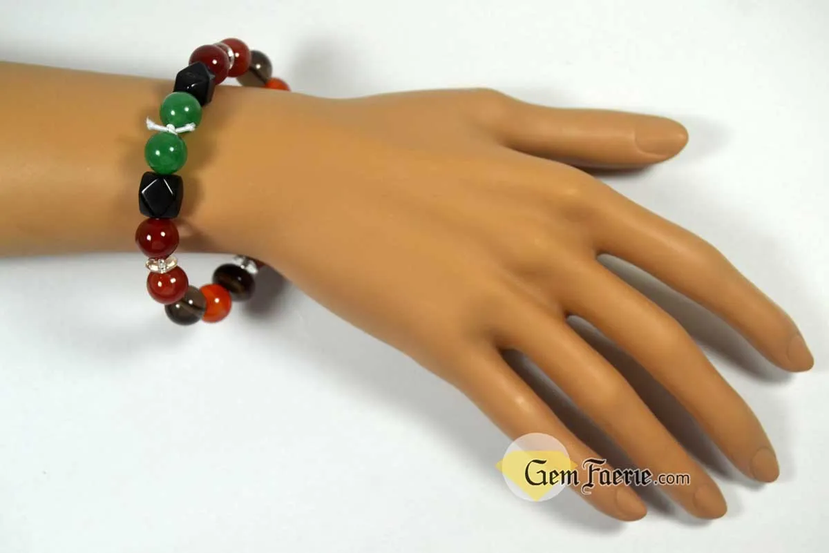 ENERGY BRACELET - Carnelian, Tiger Eye, Red Agate, Red Jasper, Clear Quartz, Yellow Jade, Green Aventurine, Smoky Quartz & Obsidian