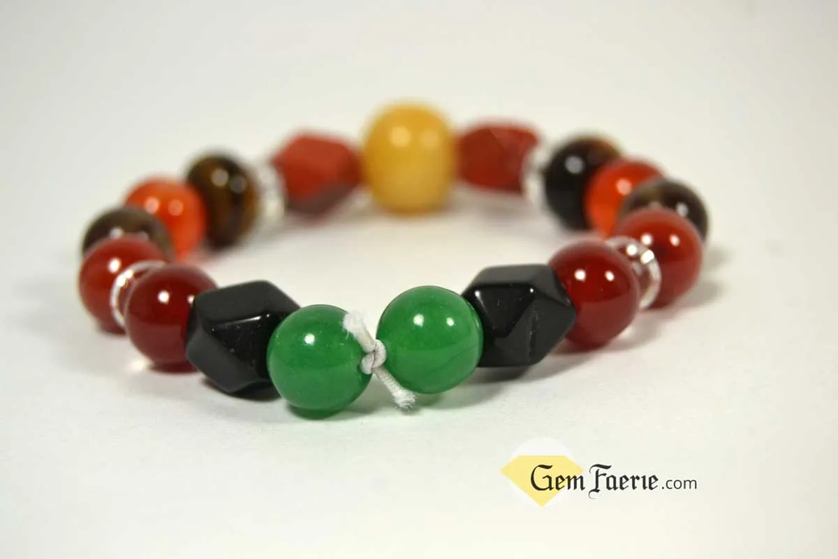 ENERGY BRACELET - Carnelian, Tiger Eye, Red Agate, Red Jasper, Clear Quartz, Yellow Jade, Green Aventurine, Smoky Quartz & Obsidian