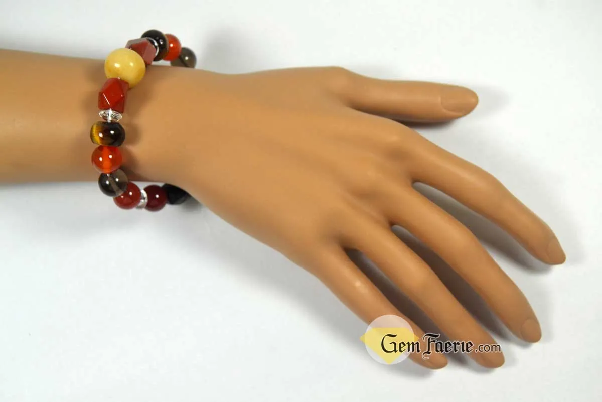 ENERGY BRACELET - Carnelian, Tiger Eye, Red Agate, Red Jasper, Clear Quartz, Yellow Jade, Green Aventurine, Smoky Quartz & Obsidian
