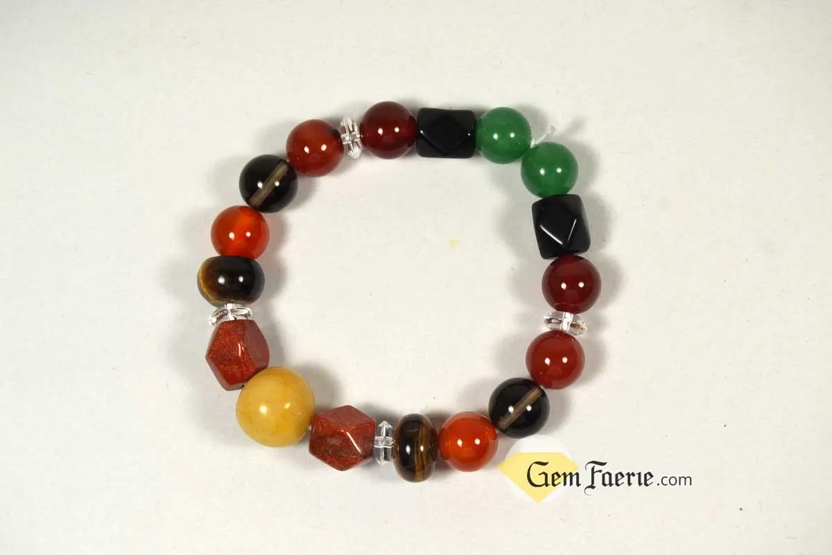 ENERGY BRACELET - Carnelian, Tiger Eye, Red Agate, Red Jasper, Clear Quartz, Yellow Jade, Green Aventurine, Smoky Quartz & Obsidian
