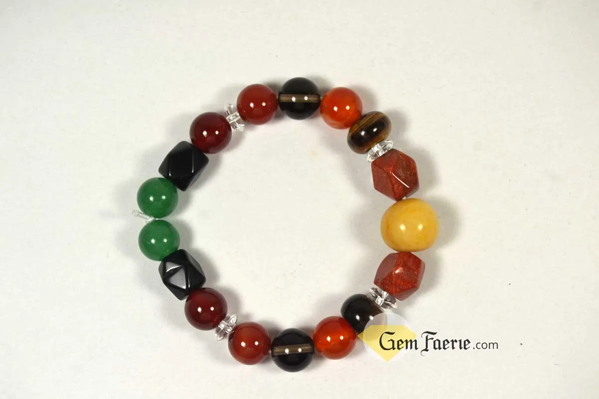 ENERGY BRACELET - Carnelian, Tiger Eye, Red Agate, Red Jasper, Clear Quartz, Yellow Jade, Green Aventurine, Smoky Quartz & Obsidian