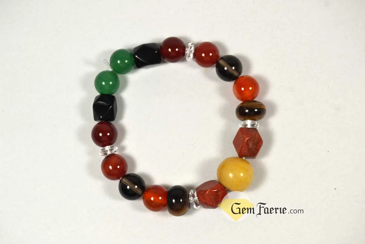 ENERGY BRACELET - Carnelian, Tiger Eye, Red Agate, Red Jasper, Clear Quartz, Yellow Jade, Green Aventurine, Smoky Quartz & Obsidian