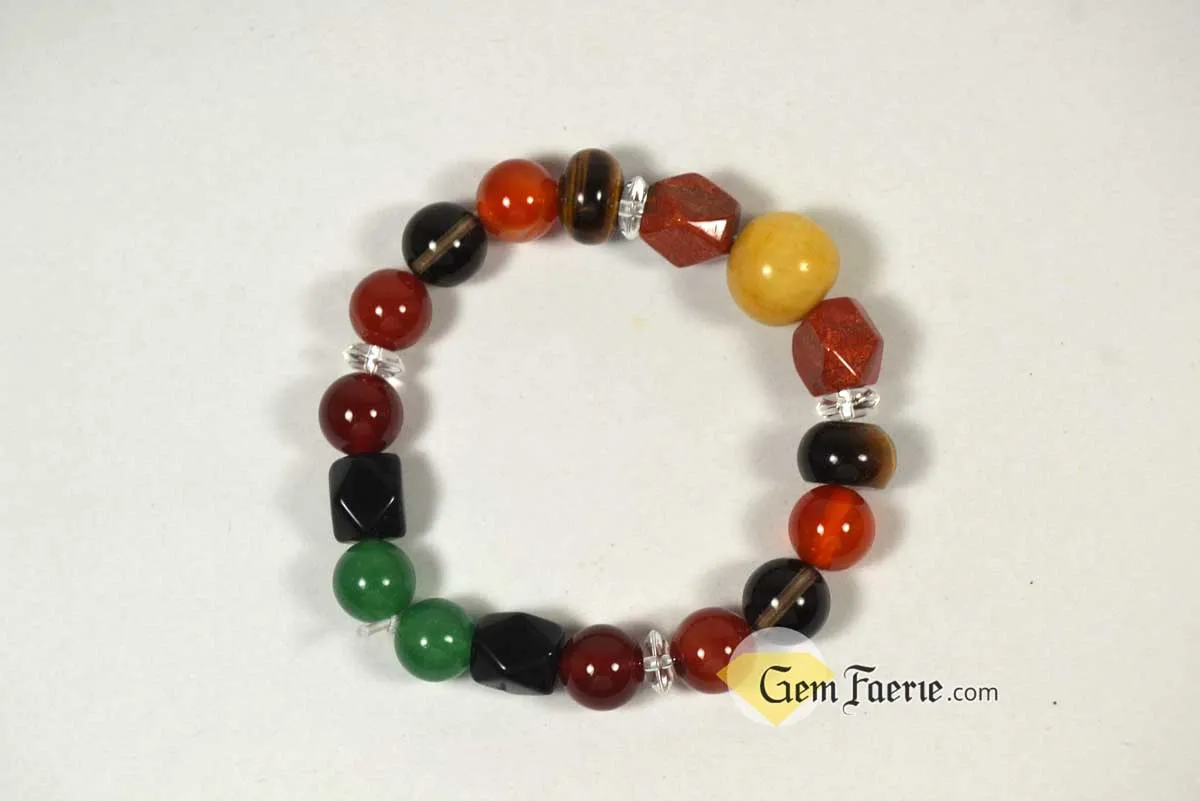 ENERGY BRACELET - Carnelian, Tiger Eye, Red Agate, Red Jasper, Clear Quartz, Yellow Jade, Green Aventurine, Smoky Quartz & Obsidian