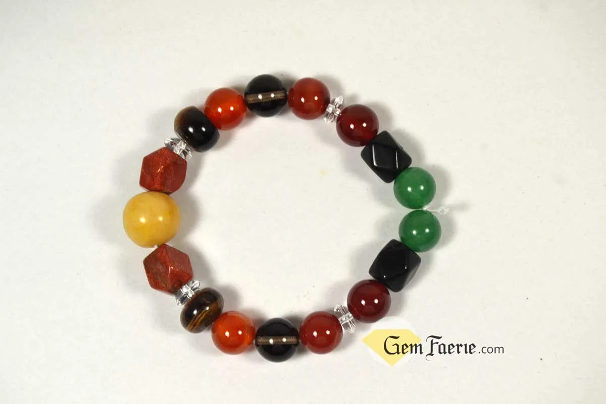 ENERGY BRACELET - Carnelian, Tiger Eye, Red Agate, Red Jasper, Clear Quartz, Yellow Jade, Green Aventurine, Smoky Quartz & Obsidian
