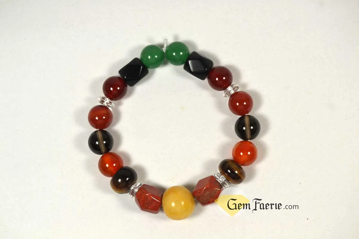ENERGY BRACELET - Carnelian, Tiger Eye, Red Agate, Red Jasper, Clear Quartz, Yellow Jade, Green Aventurine, Smoky Quartz & Obsidian