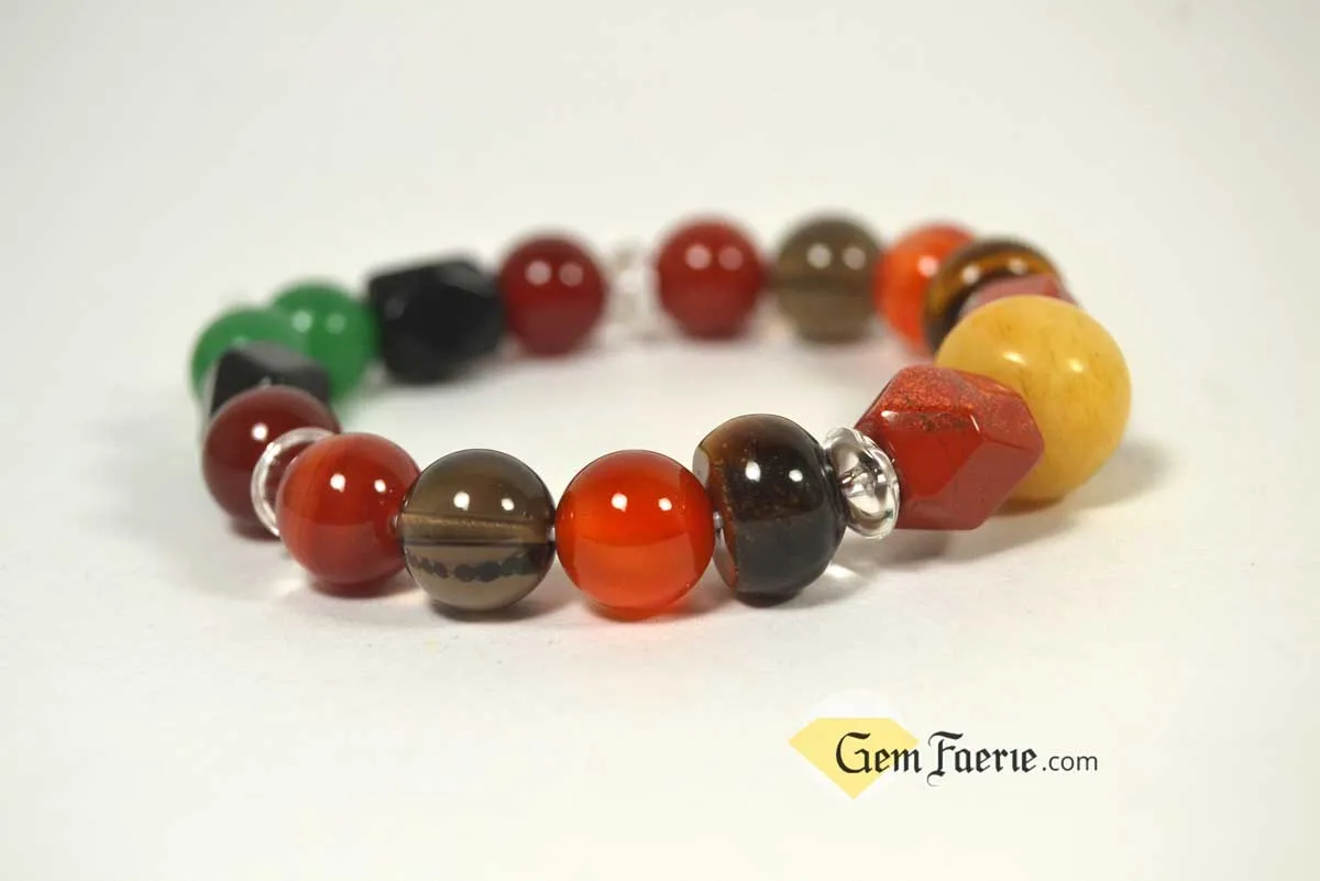 ENERGY BRACELET - Carnelian, Tiger Eye, Red Agate, Red Jasper, Clear Quartz, Yellow Jade, Green Aventurine, Smoky Quartz & Obsidian