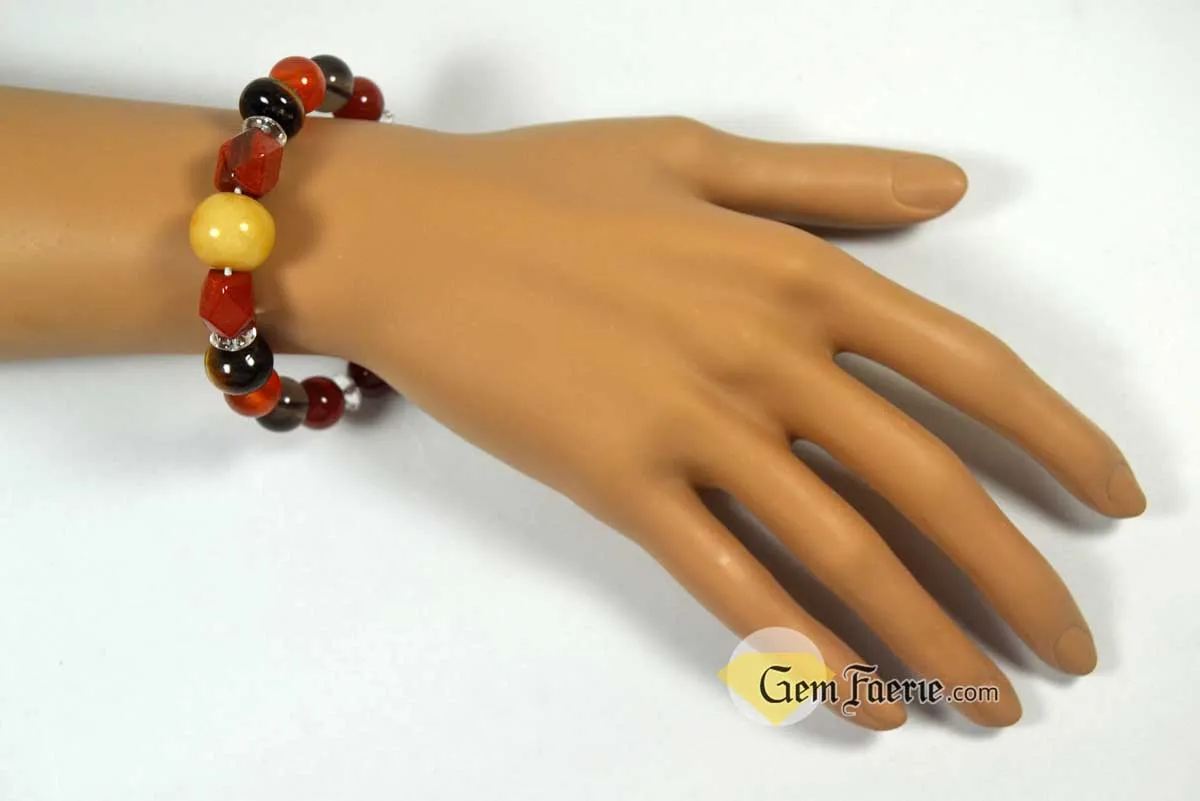 ENERGY BRACELET - Carnelian, Tiger Eye, Red Agate, Red Jasper, Clear Quartz, Yellow Jade, Green Aventurine, Smoky Quartz & Obsidian