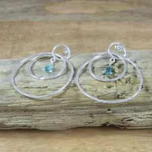 Entwined Large triple Circle Sterling Silver Earrings With Color Briolette Gemstones