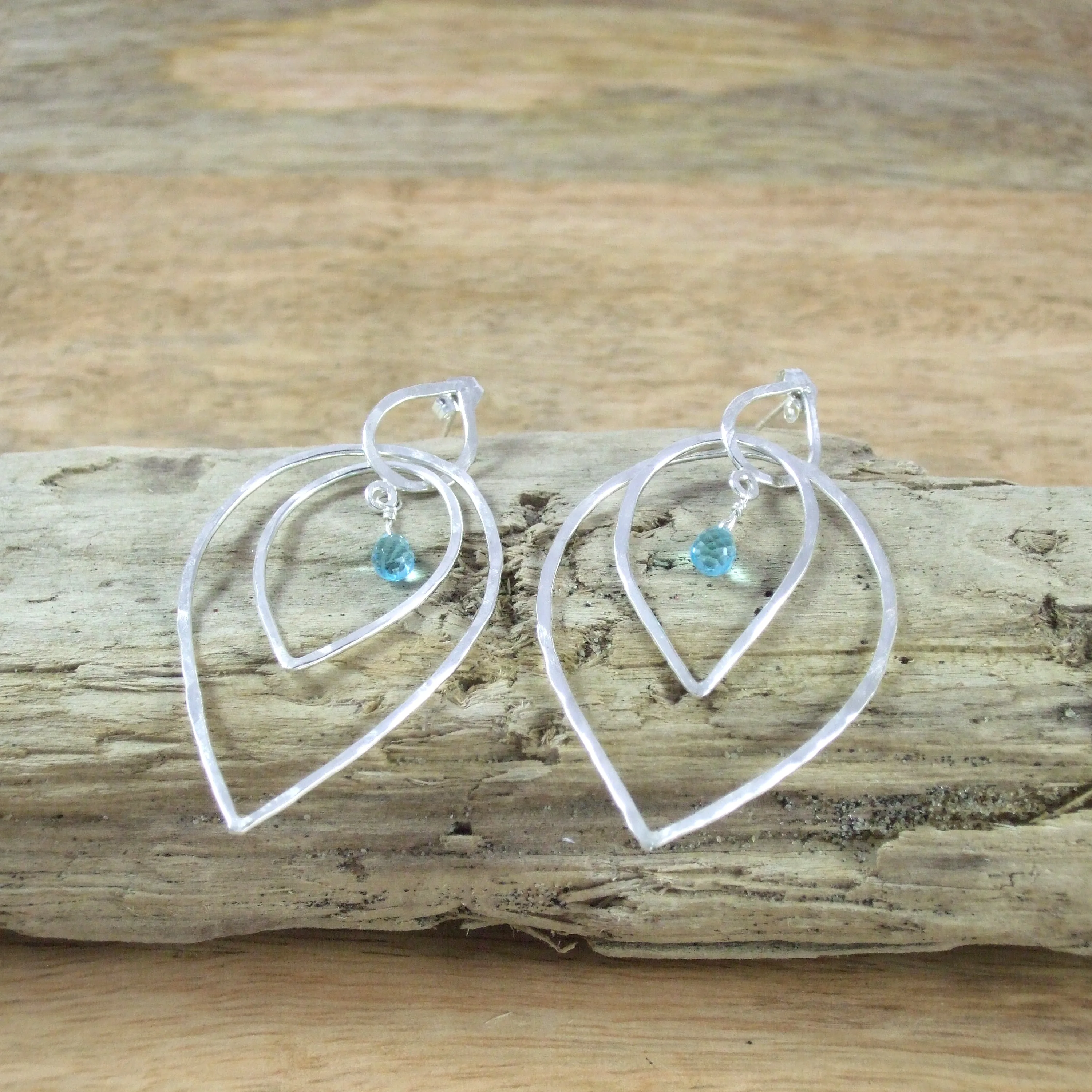 Entwined Large triple Teardrop Sterling Silver Earrings With Color Briolette Gemstones