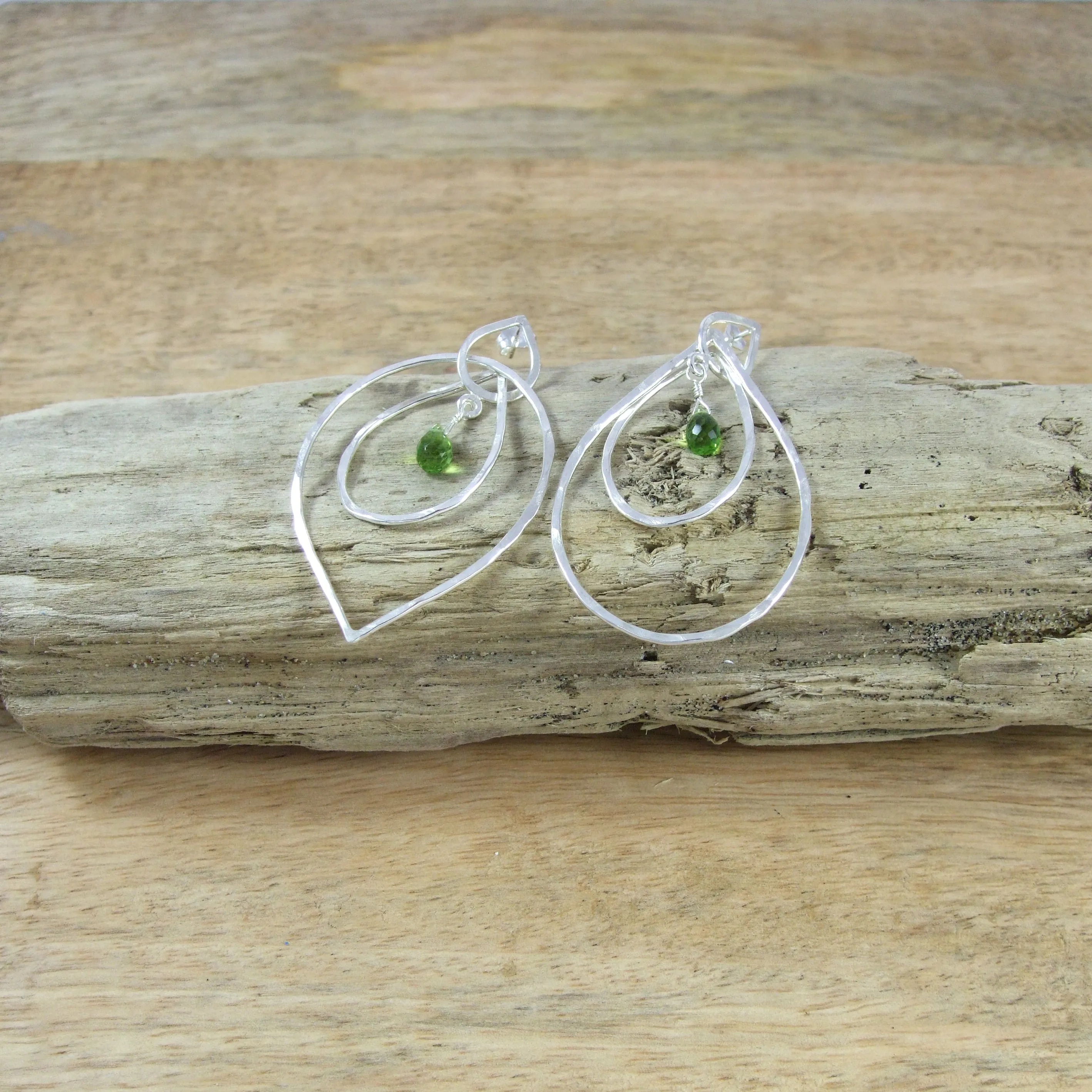 Entwined Large triple Teardrop Sterling Silver Earrings With Color Briolette Gemstones