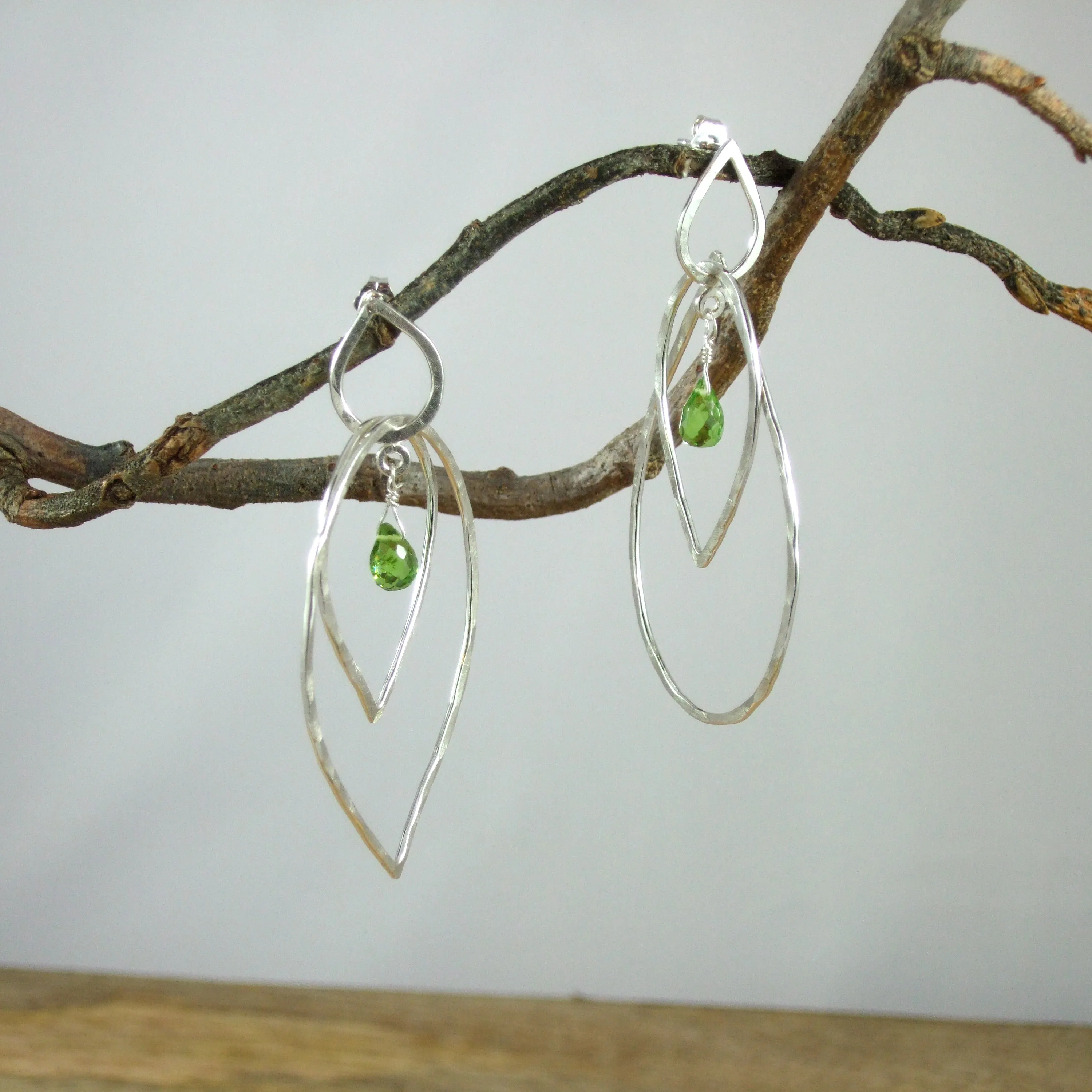 Entwined Large triple Teardrop Sterling Silver Earrings With Color Briolette Gemstones