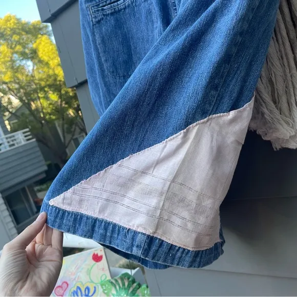 ERIKA KELLY APPAREL Patchwork Vintage Hankies &amp; Lace Hand Sewn Denim Shorts