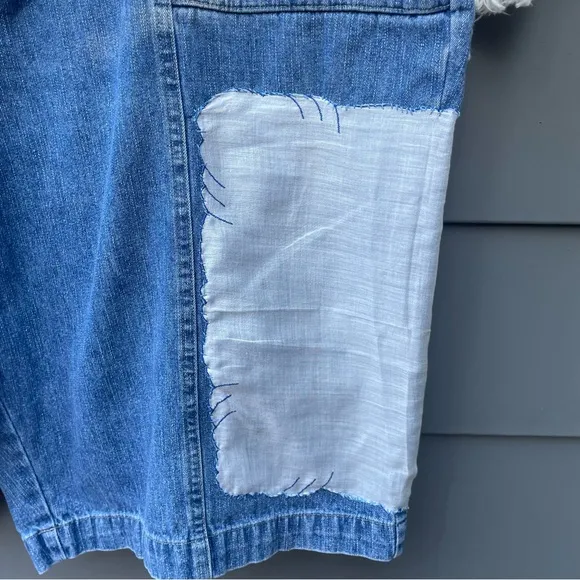 ERIKA KELLY APPAREL Patchwork Vintage Hankies &amp; Lace Hand Sewn Denim Shorts