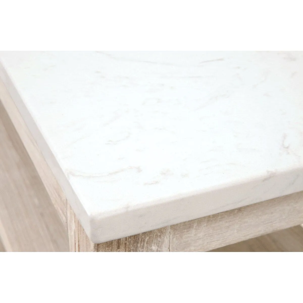 Essentials For Living Emerie Narrow Console Table ~ White Wash Pine, White Quartz