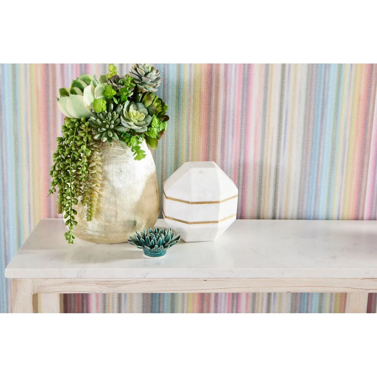 Essentials For Living Emerie Narrow Console Table ~ White Wash Pine, White Quartz