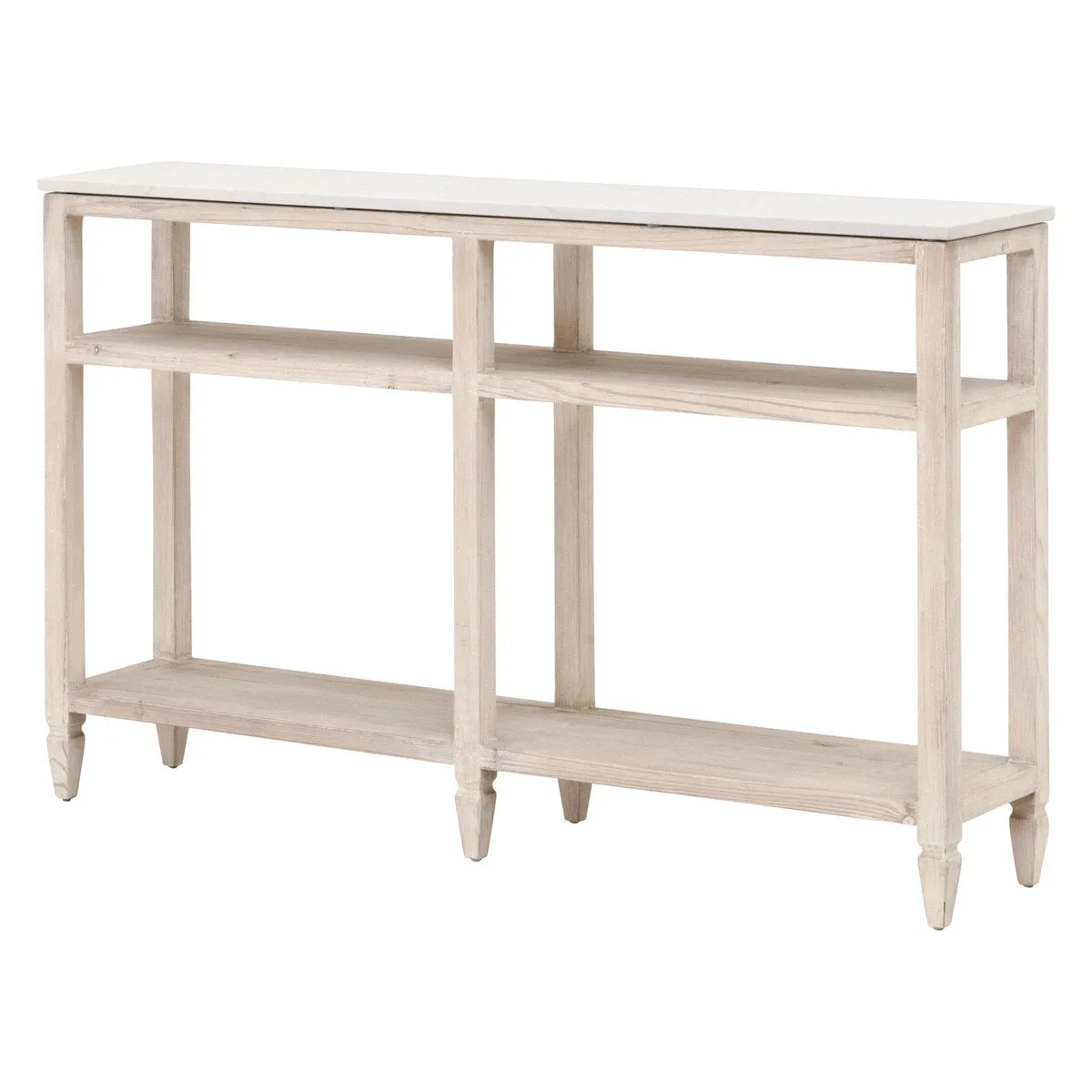 Essentials For Living Emerie Narrow Console Table ~ White Wash Pine, White Quartz