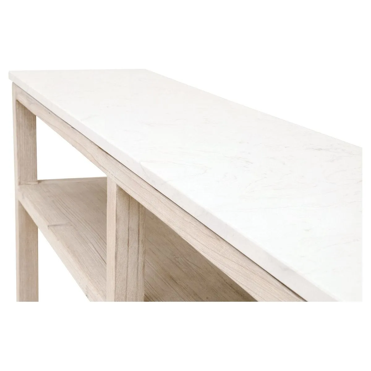 Essentials For Living Emerie Narrow Console Table ~ White Wash Pine, White Quartz