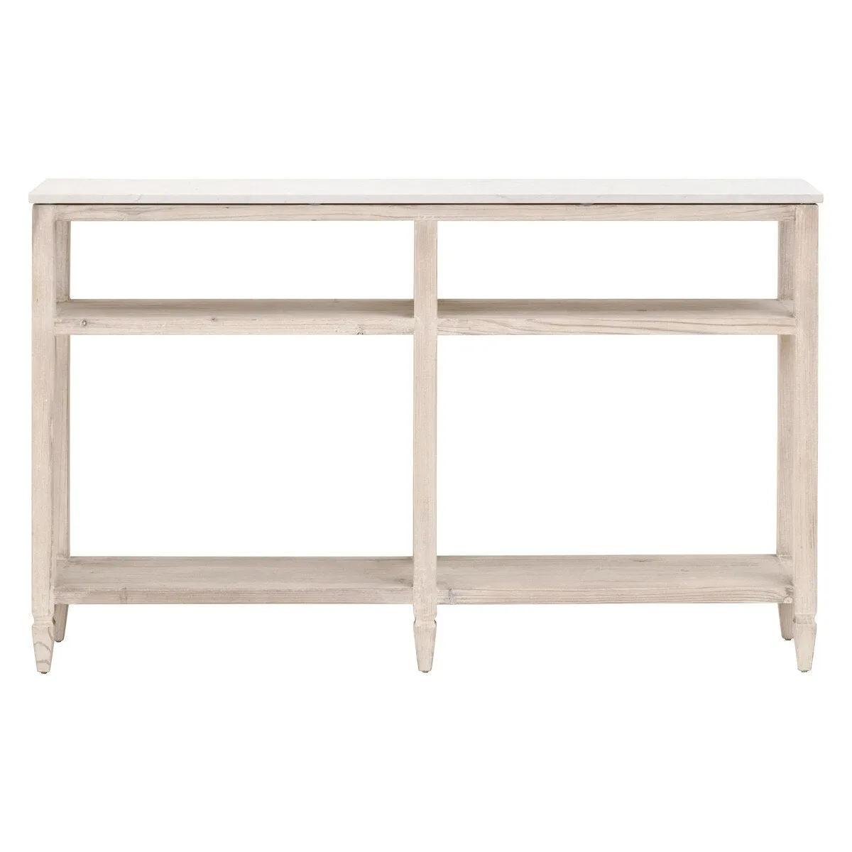 Essentials For Living Emerie Narrow Console Table ~ White Wash Pine, White Quartz