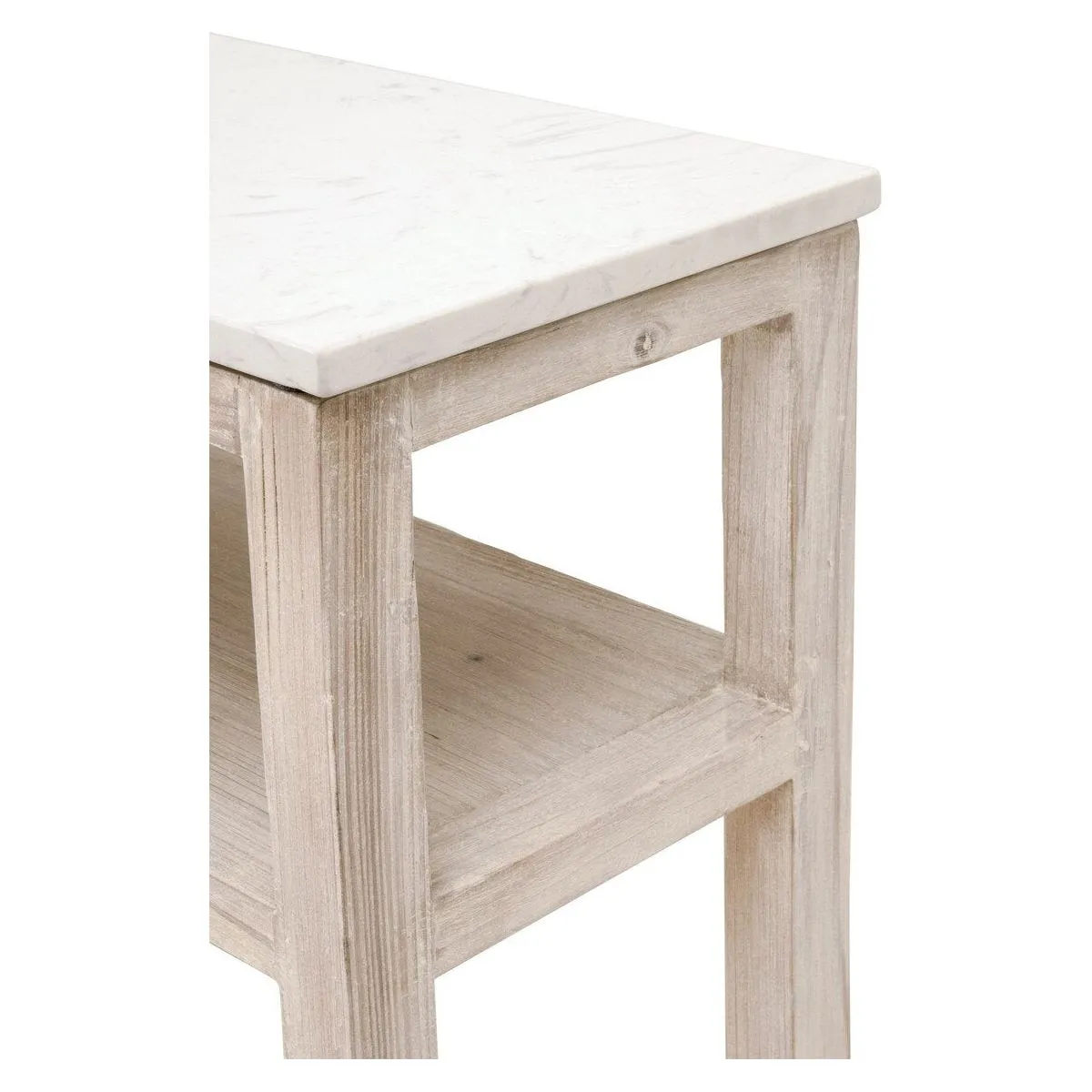 Essentials For Living Emerie Narrow Console Table ~ White Wash Pine, White Quartz