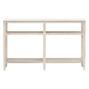 Essentials For Living Emerie Narrow Console Table ~ White Wash Pine, White Quartz