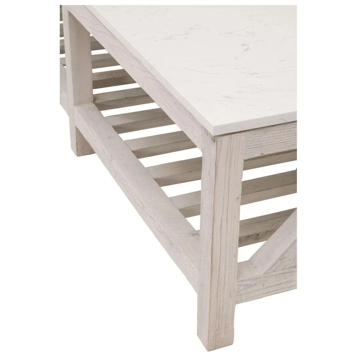 Essentials For Living Spruce Coffee Table ~ White Wash Pine, White Quartz