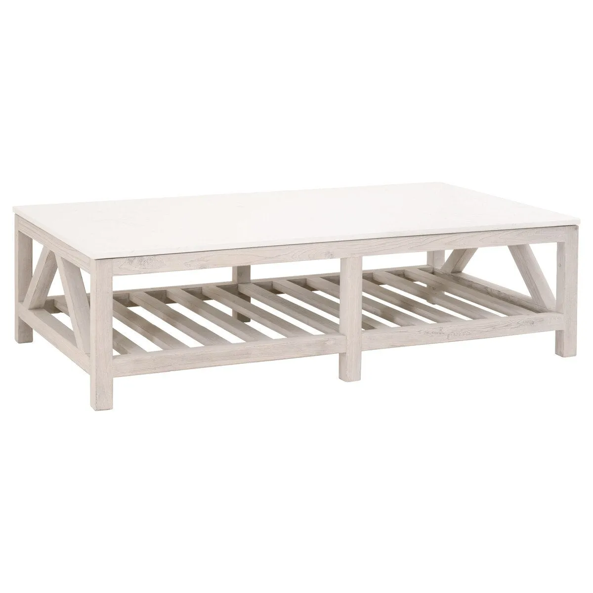 Essentials For Living Spruce Coffee Table ~ White Wash Pine, White Quartz