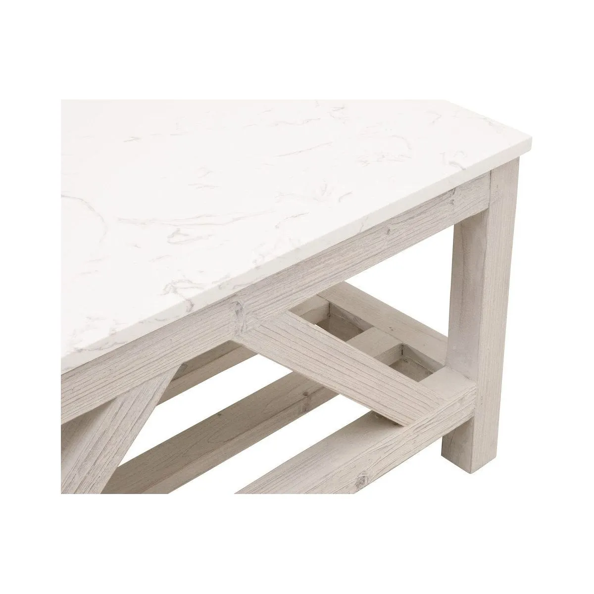 Essentials For Living Spruce Coffee Table ~ White Wash Pine, White Quartz