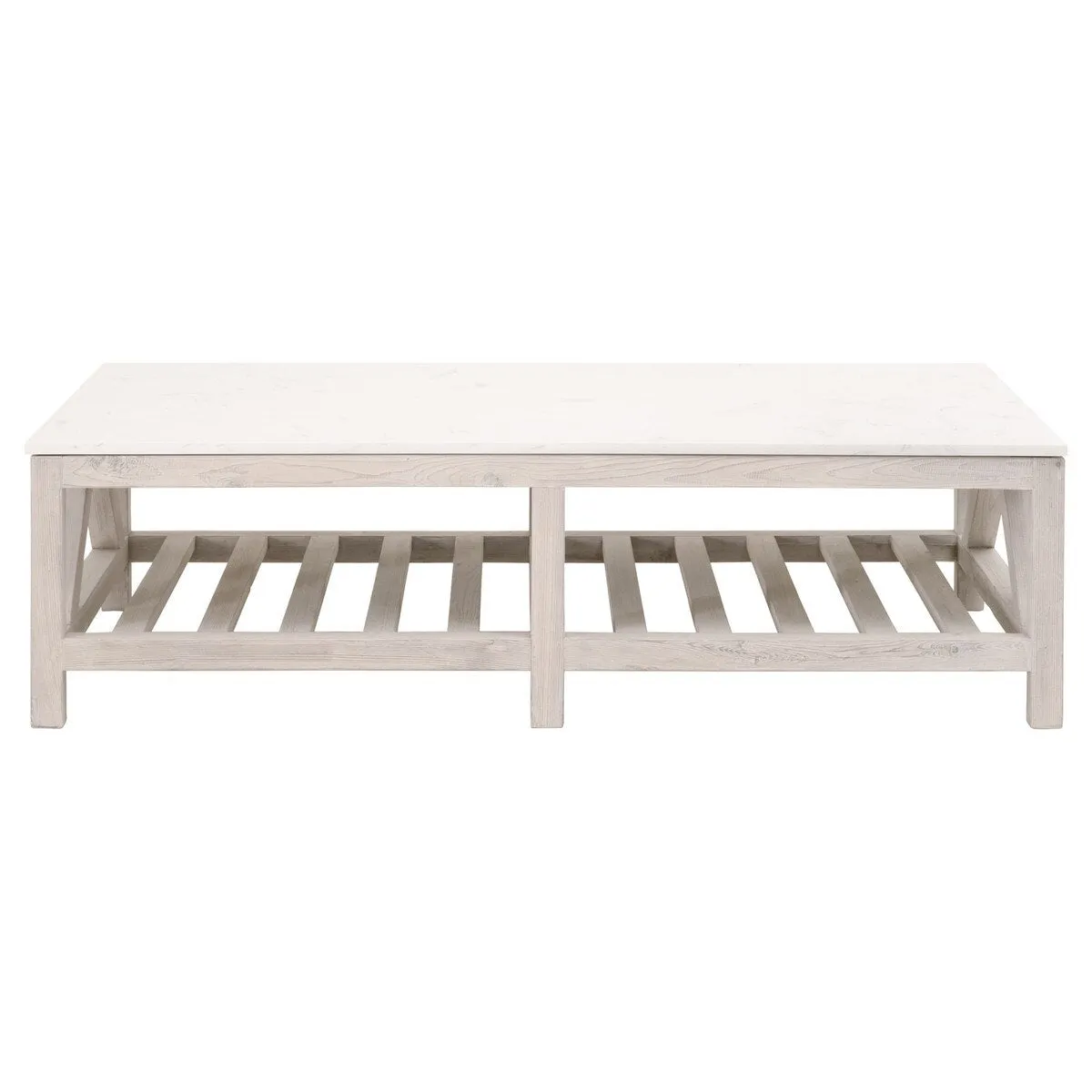 Essentials For Living Spruce Coffee Table ~ White Wash Pine, White Quartz