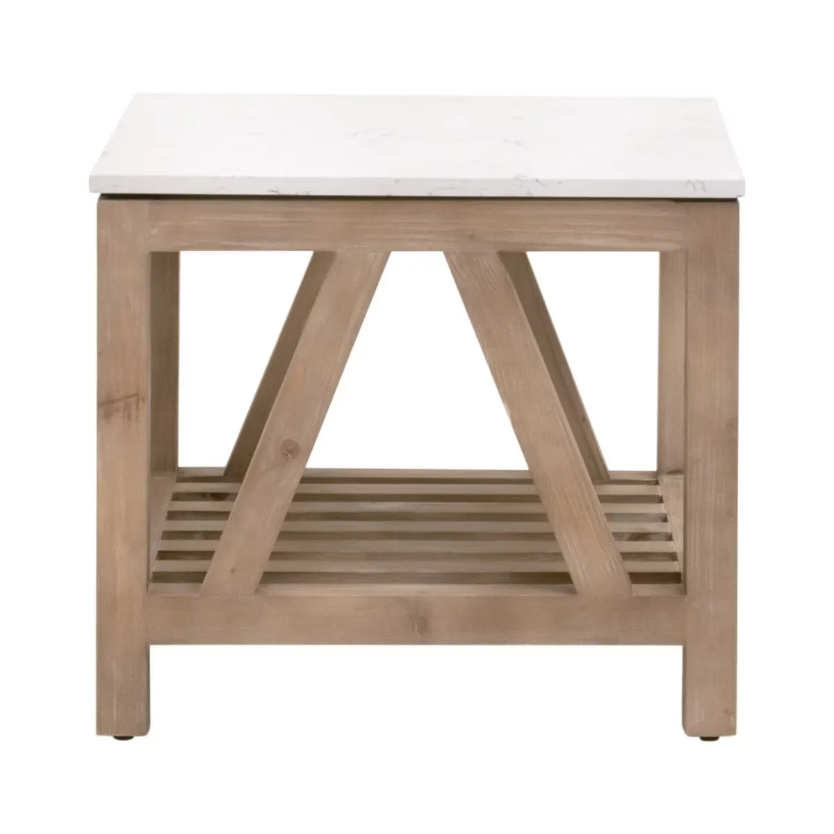 Essentials For Living Spruce End Table ~ Smoke Gray Pine, White Quartz