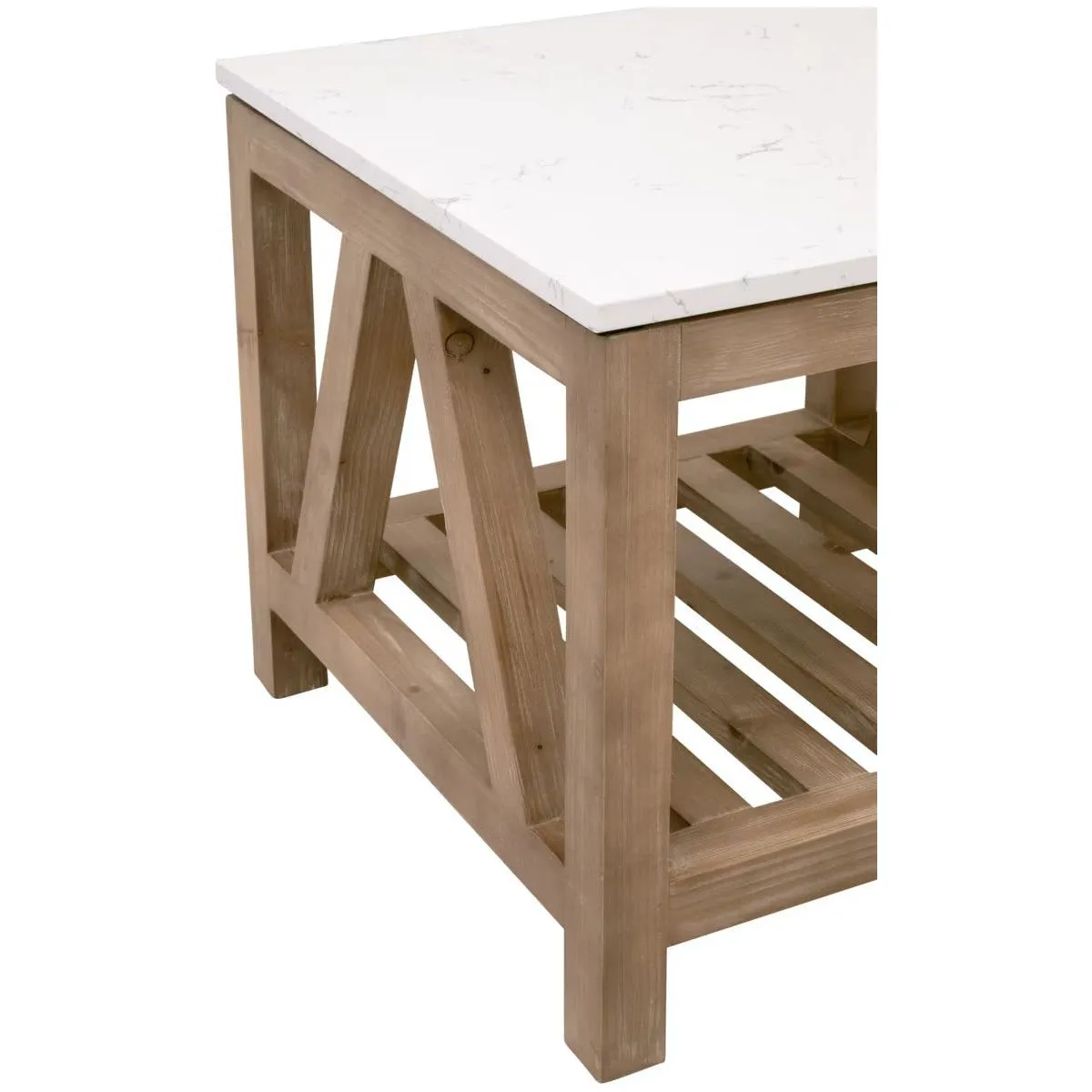Essentials For Living Spruce End Table ~ Smoke Gray Pine, White Quartz