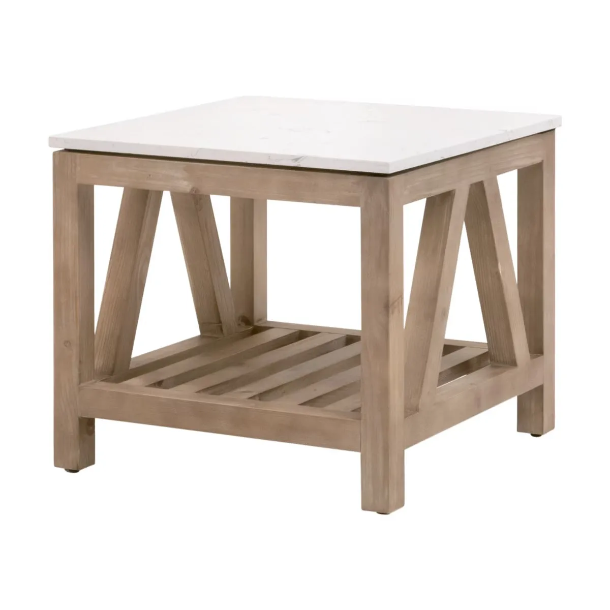 Essentials For Living Spruce End Table ~ Smoke Gray Pine, White Quartz