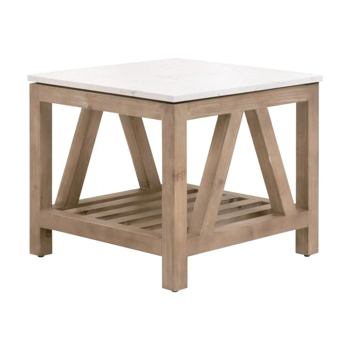 Essentials For Living Spruce End Table ~ Smoke Gray Pine, White Quartz