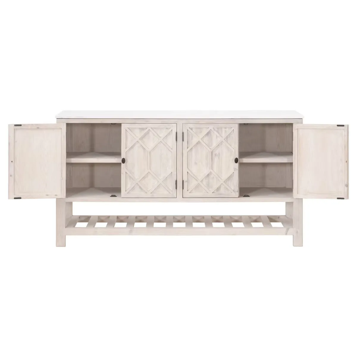Essentials For Living Willow White Wash Pine With White Quartz Media Sideboard