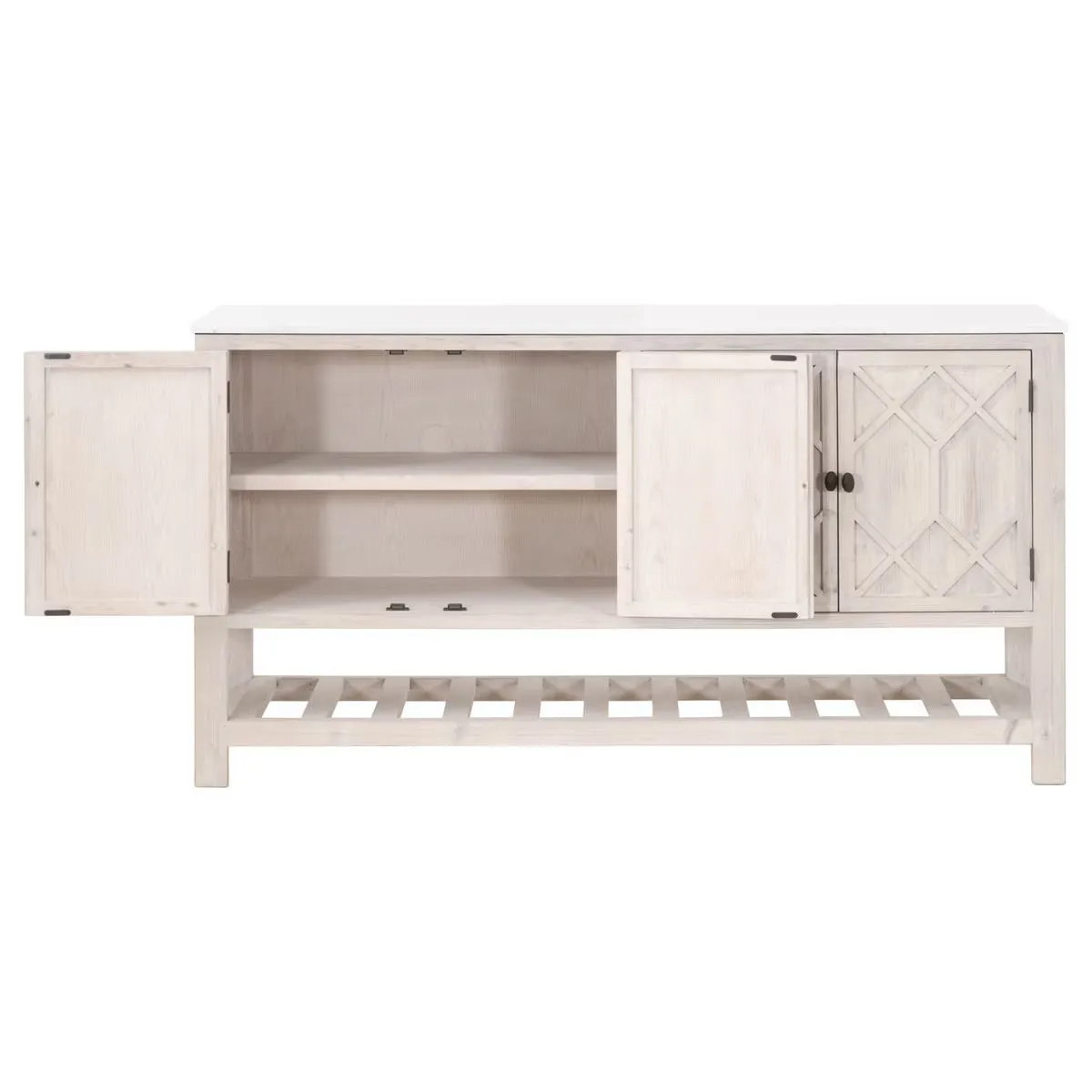 Essentials For Living Willow White Wash Pine With White Quartz Media Sideboard