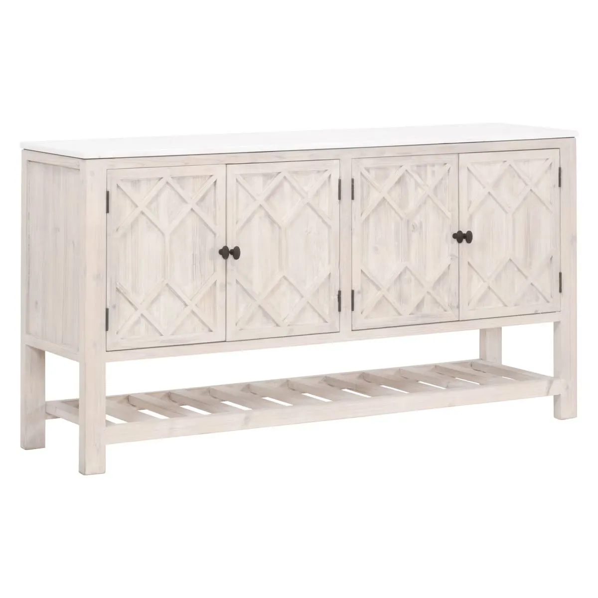 Essentials For Living Willow White Wash Pine With White Quartz Media Sideboard