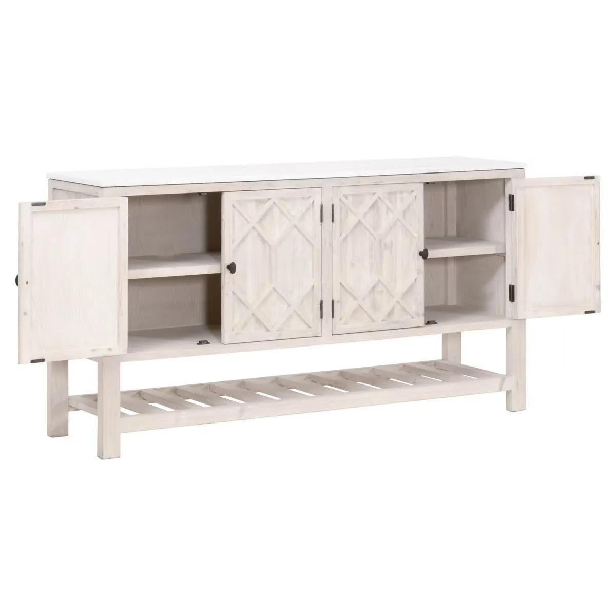 Essentials For Living Willow White Wash Pine With White Quartz Media Sideboard