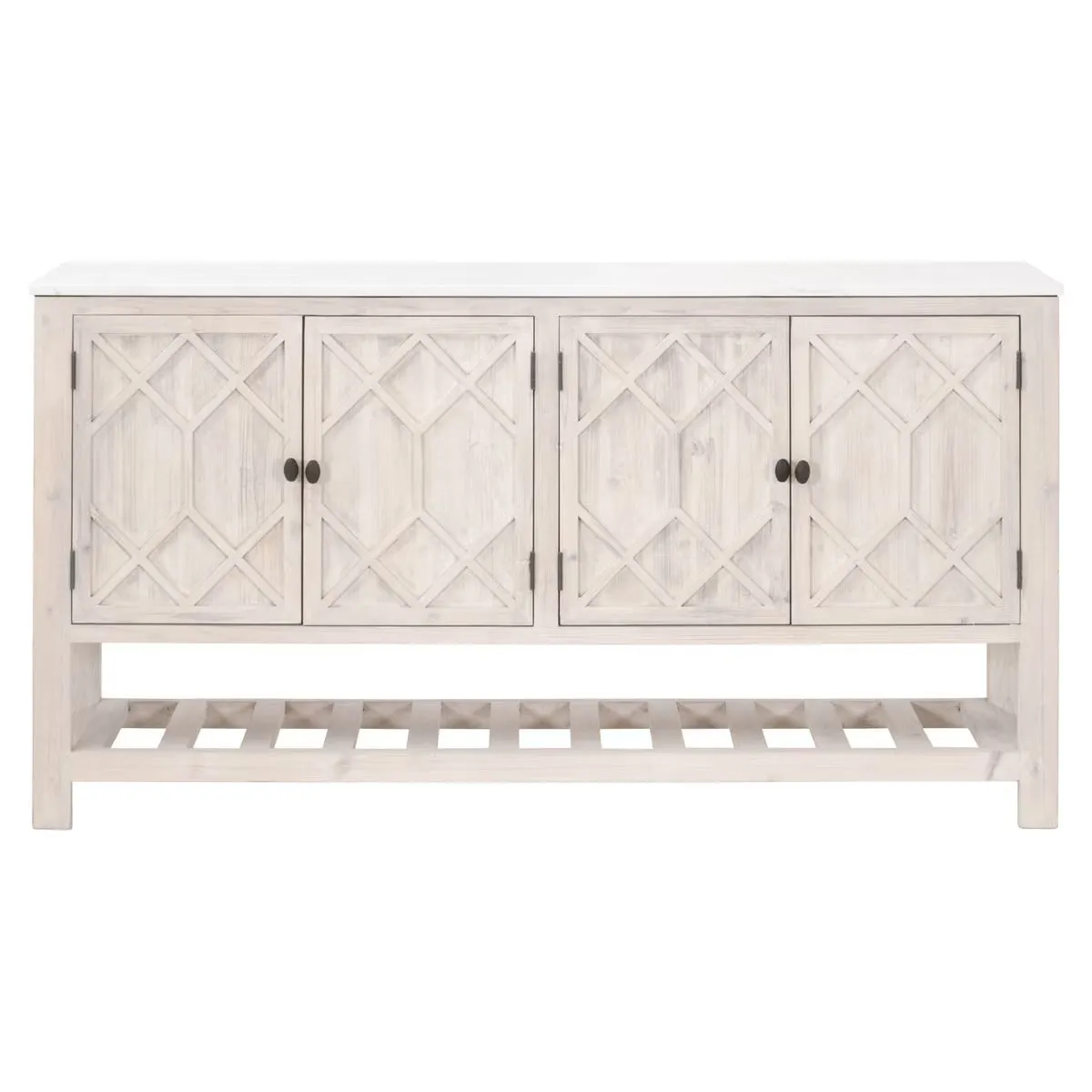 Essentials For Living Willow White Wash Pine With White Quartz Media Sideboard