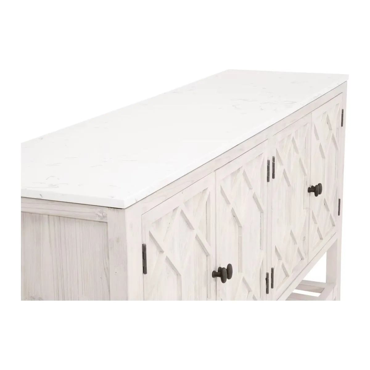 Essentials For Living Willow White Wash Pine With White Quartz Media Sideboard