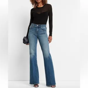 Express Mid Rise Medium Wash '70s Flare Jeans 8s