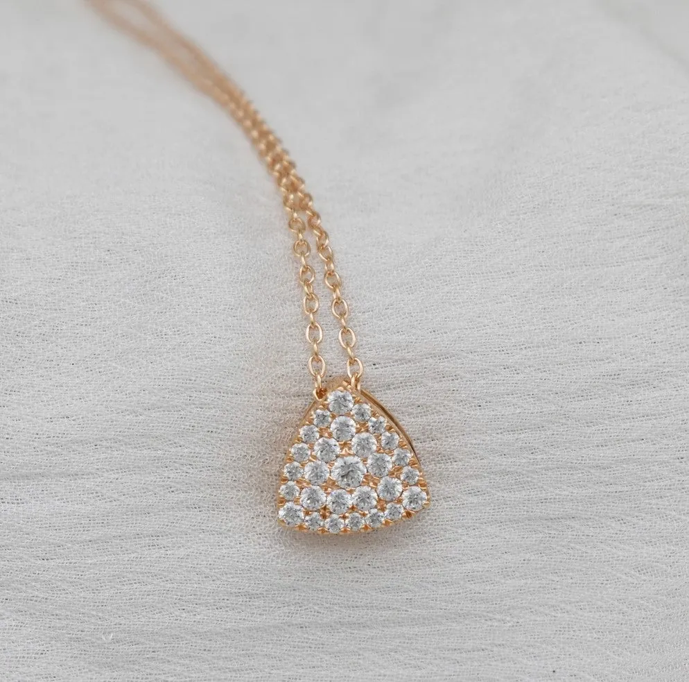 EXQUISITE REAL DIAMOND PENDANT | ROUND DIAMOND TRILLION CLUSTER MINIMALIST NECKWEAR | 14K SOLID ROSE GOLD | VS/SI I-J COLOR PENDANT | APRIL BIRTHSTONE
