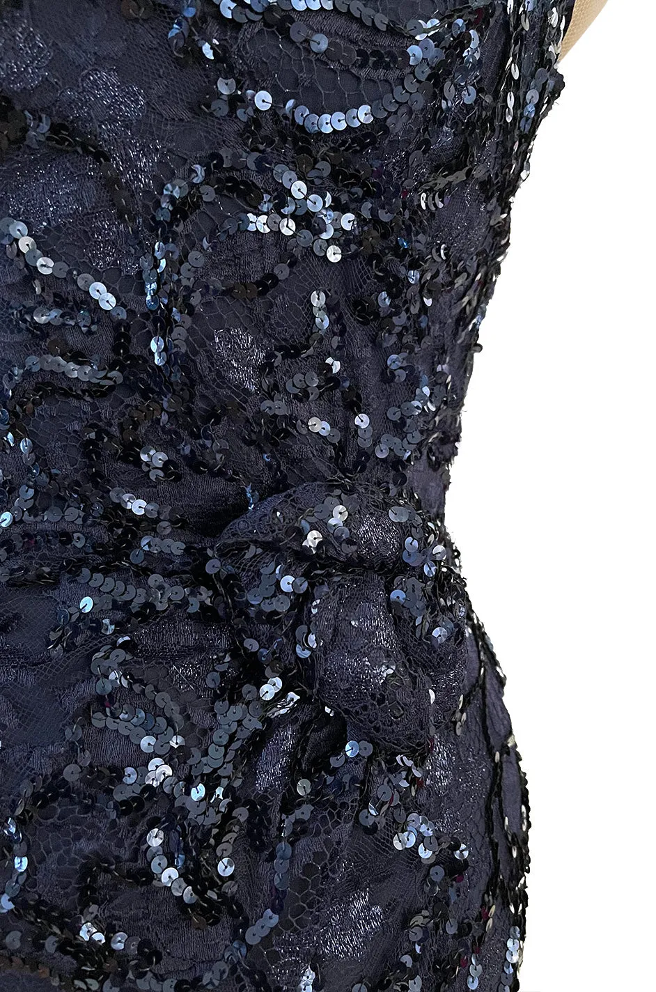 Extraordinary Spring 1984 John Anthony Couture Strapless Blue Sequin Detailed Netted Lace Dress