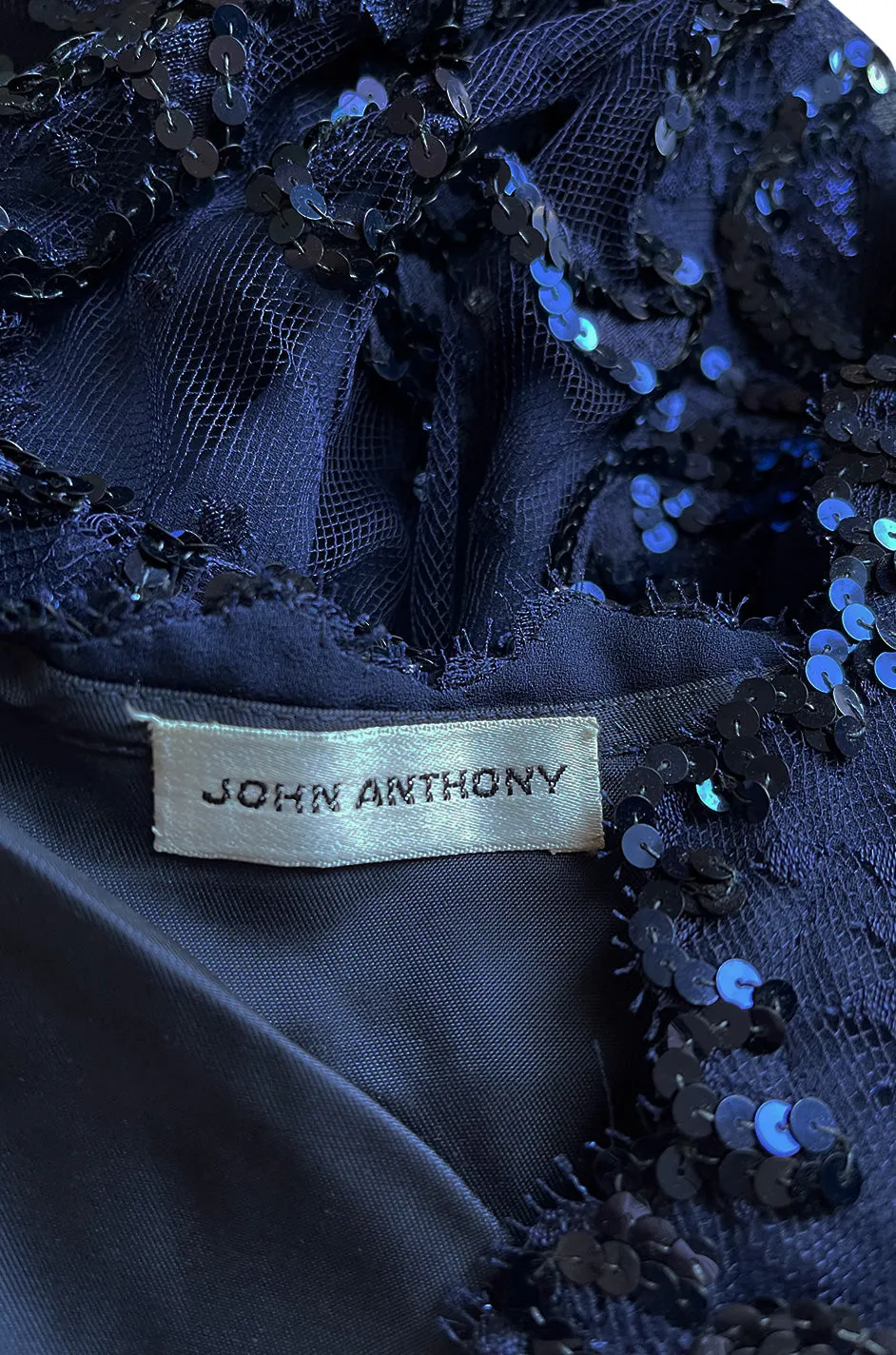 Extraordinary Spring 1984 John Anthony Couture Strapless Blue Sequin Detailed Netted Lace Dress
