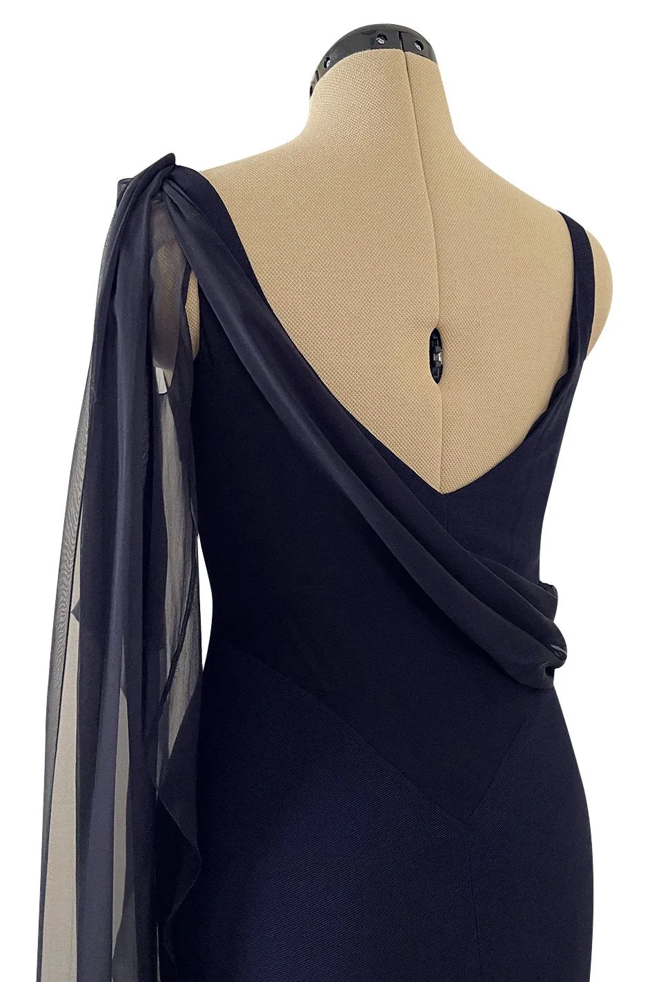 Fabulous 2002 Chanel Cruise Collection Stretch Jersey & Draped Silk Chiffon Midnight Blue Dress