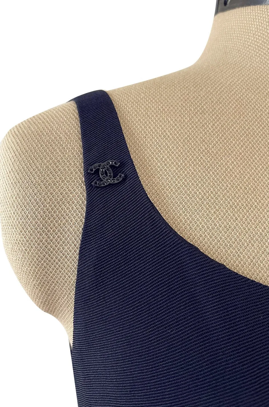 Fabulous 2002 Chanel Cruise Collection Stretch Jersey & Draped Silk Chiffon Midnight Blue Dress