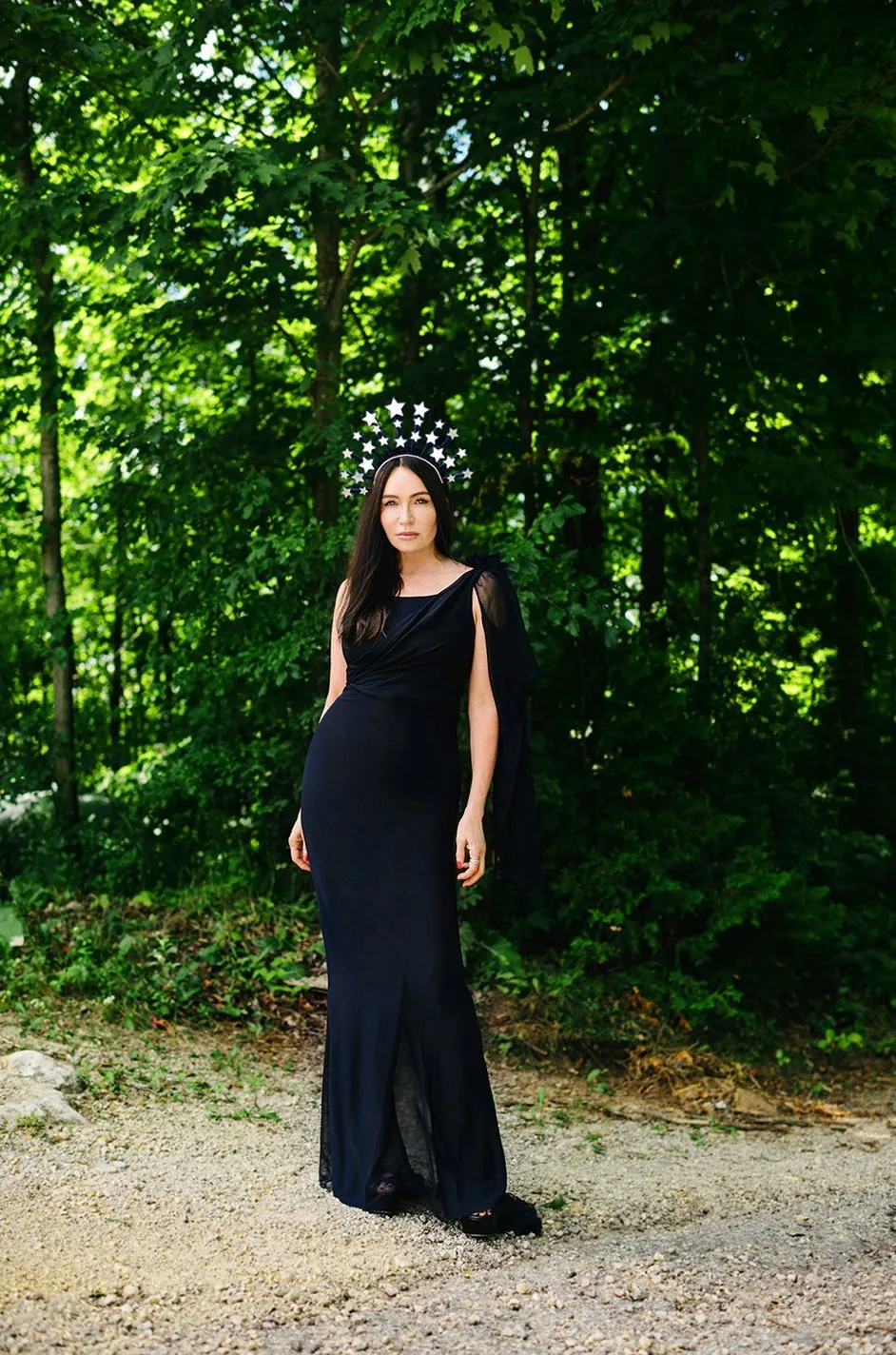 Fabulous 2002 Chanel Cruise Collection Stretch Jersey & Draped Silk Chiffon Midnight Blue Dress